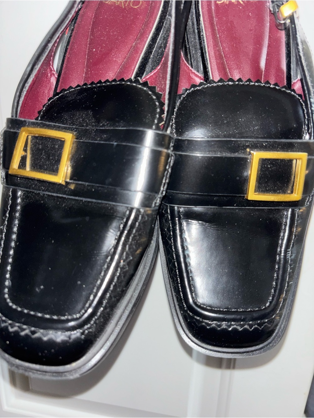 Sarto Black Loafers with Gold Buckle